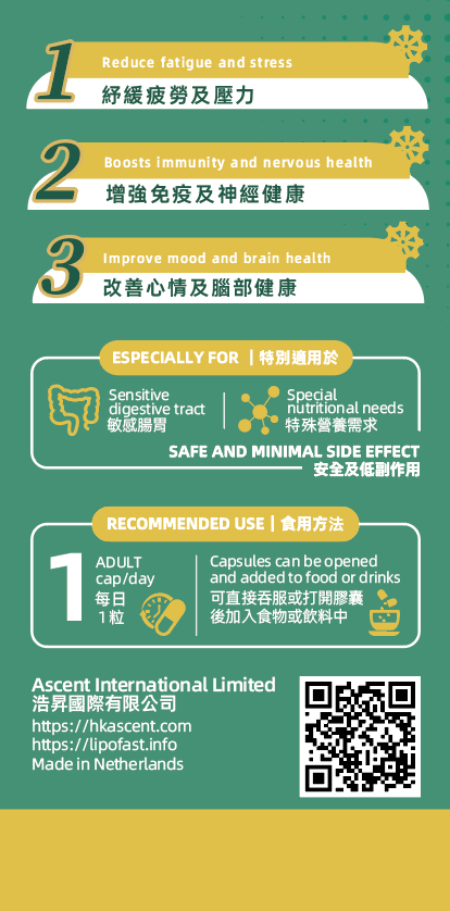 Fatigue. Stress. Immunity. Nervous health. Mood. Brain. B complex. B1. B2. B3. B5. B6. B7. B9. B12. Folic. Biotin. Methylcobalamin. Thiamin. Safe and minimal side effect. Ascent. LipoFast.
