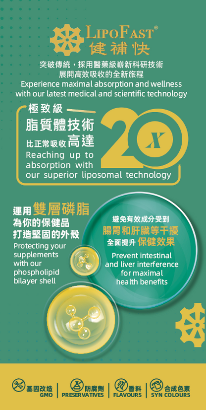 LipoFast. Maximal absorption. Liposomal technology. medical and scientific technology.