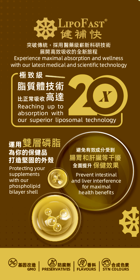LipoFast. Maximal absorption. Liposomal technology. medical and scientific technology.