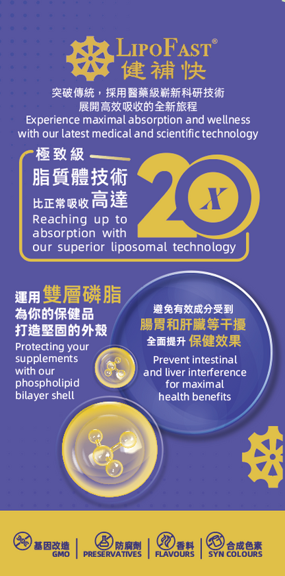 LipoFast. Maximal absorption. Liposomal technology. medical and scientific technology.