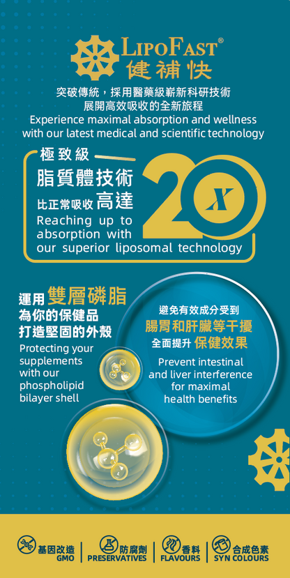 LipoFast. Maximal absorption. Liposomal technology. medical and scientific technology.