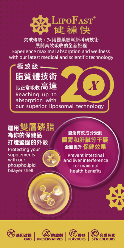 LipoFast. Maximal absorption. Liposomal technology. medical and scientific technology.
