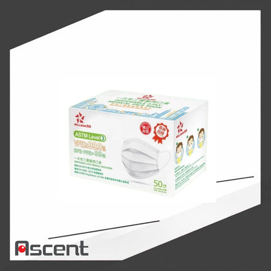 Wellman ASTM Level 3 Child White Medical Face Mask 50 Pieces